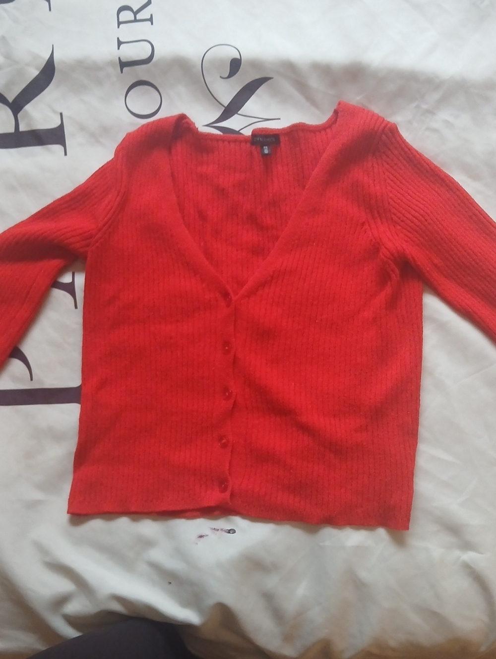 Classic Red V-Neck Ribbed Dynamite Button Front Women's Sweater Sm